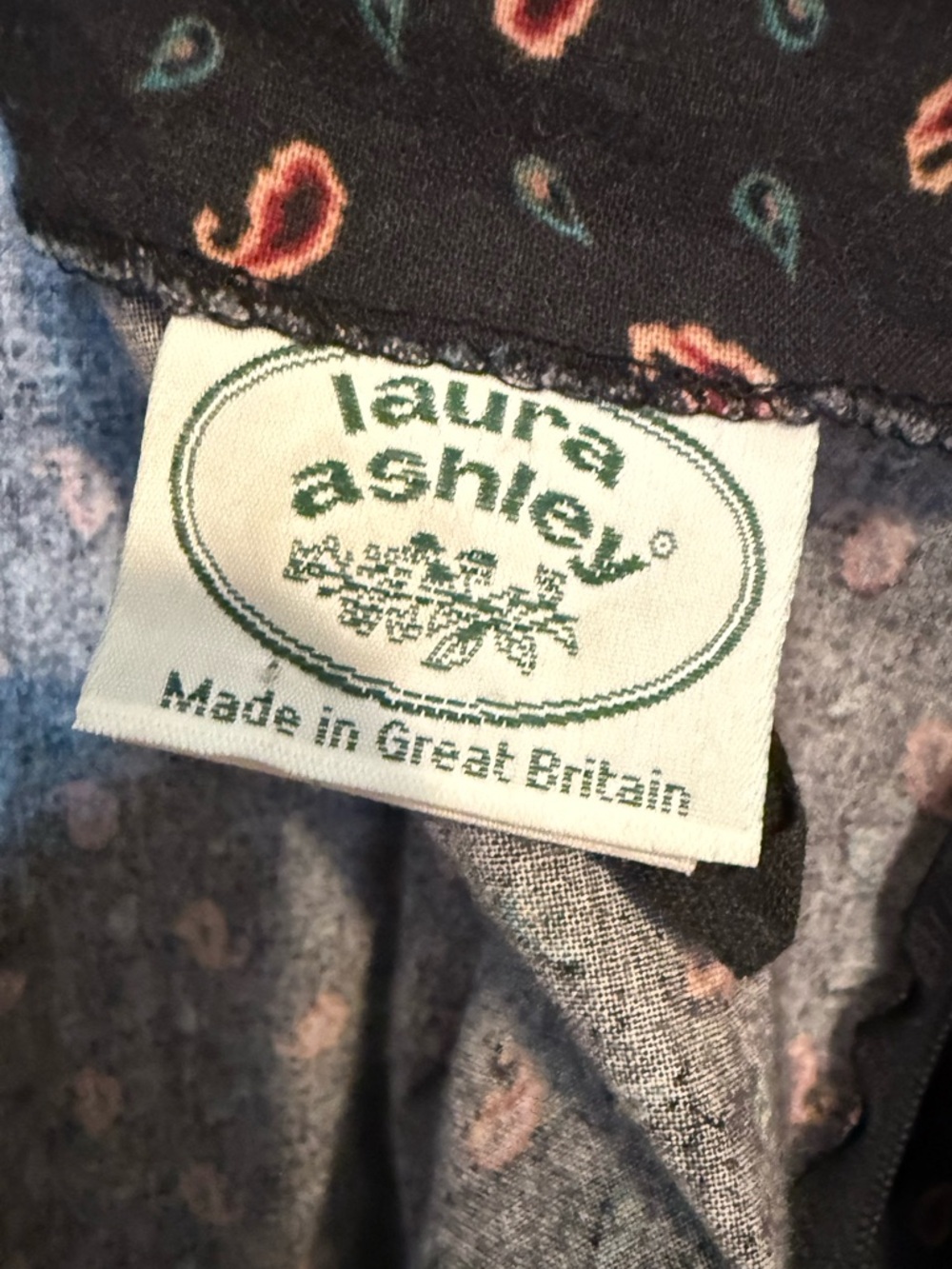 Vintage 1980’s Laura Ashley Paisley Print Prairie Dress Blue Size 12 - Picture 13 of 16